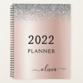 2022 Roze Goud Roze Zilver Glitter Monogram Planner (Voorkant)