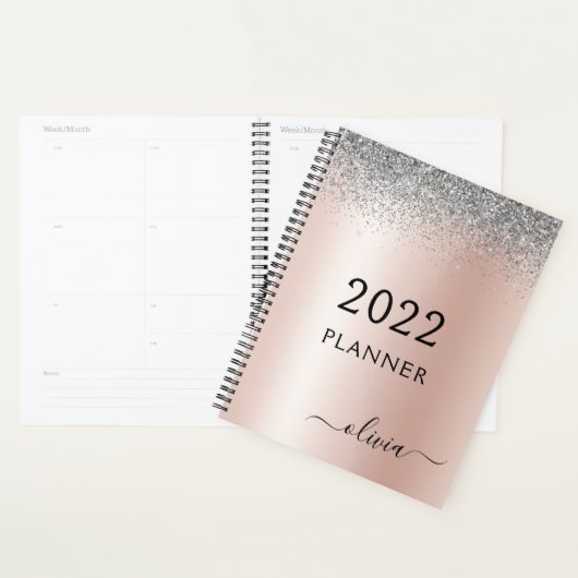 2022 Roze Goud Roze Zilver Glitters Monogram Planner (Display)