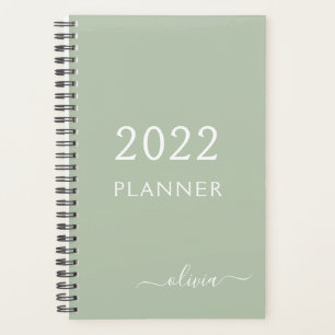 2022 Saliegroen Meisjesachtig Schrift Monogram Naa Planner