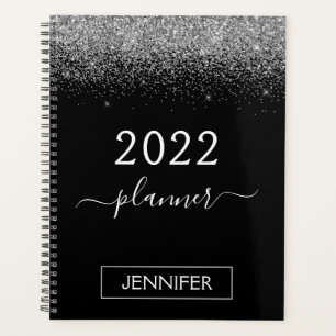 2022 Silver Black Glitter Monogram Girly Planner