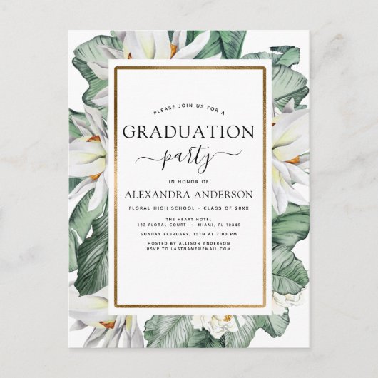 2022 Tropisch Afstuderen Magnolia Greenery Invitat Briefkaart (Voorkant)