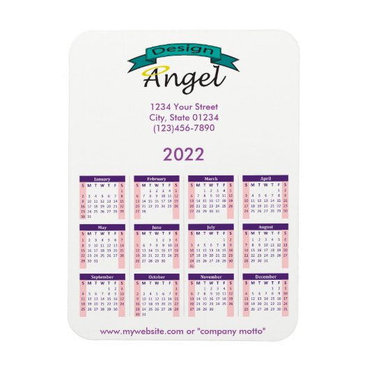 2022 Uw Paarse kalender met het merk Uw Logo Magneet (Verticaal)