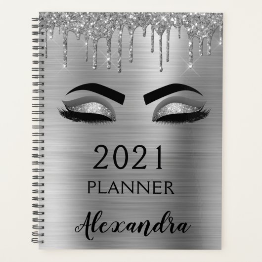 2022 Zilveren Glitter Glanzende Wimpers Glam Planner (Voorkant)