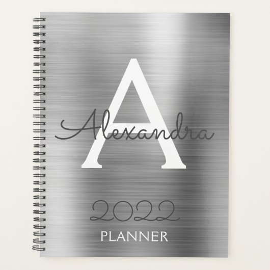 2022 Zilveren Metallic Monogram Modern Planner (Voorkant)