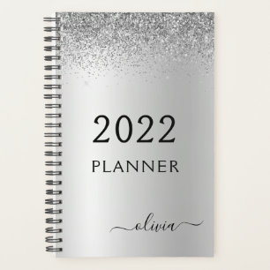 2022 Zilveren Zwarte Glitter Meisjesachtige Monogr Planner