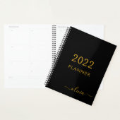 2022 Zwarte Goud Meisjesachtig Script Monogram Naa Planner (Display)
