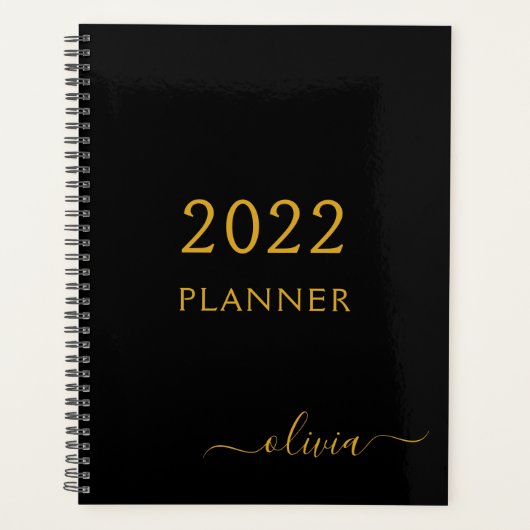 2022 Zwarte Goud Meisjesachtig Script Monogram Naa Planner (Voorkant)