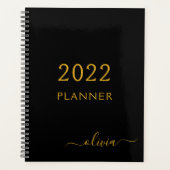2022 Zwarte Gouden Meisjesachtige Script Monogram Planner (Voorkant)
