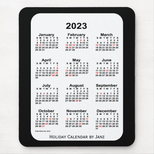 2023 2023 2010 20Tone Black Calendar van Janz Muismat (Voorkant)
