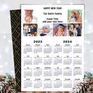 2023 - 2024 Kalenderfotocollage modern script Feestdagenkaart