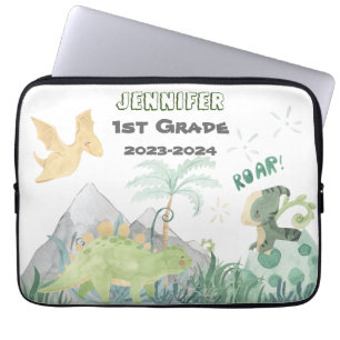 2023-2024 Naam Label Terug naar School Leuke Dinos Laptop Sleeve