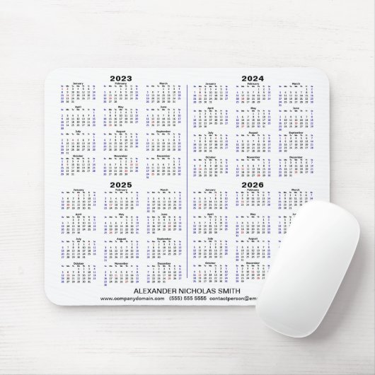 2023 - 2026 Kalender minimalistisch 4 jaar Aangepa Muismat (Met muis)
