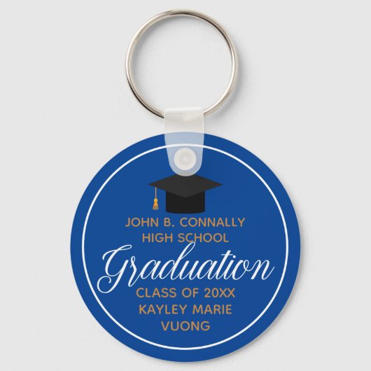 2023 Afstuderen Blue Gold Custom School Monogram Sleutelhanger (Achterkant)