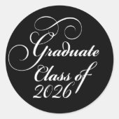 2023 Afstuderen Elegant Black White Envelope Ronde Sticker (Voorkant)