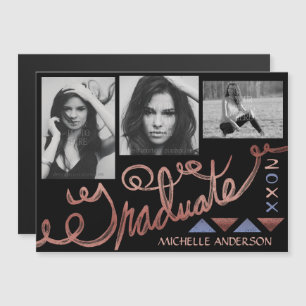 2023 Afstuderen Faux Roos Gold Text Foto Collage Magnetische Uitnodiging