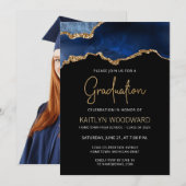 2023 Afstuderen Foto Blue Agate Gold Glitter Kaart (Voorkant / Achterkant)