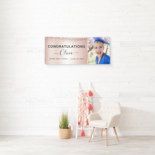 2023 Afstuderen Glitter Roos Gold Blush Pink Spandoek (Insitu)