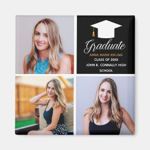 2023 Afstuderen Senior Photo Collage Black Gold Magneet