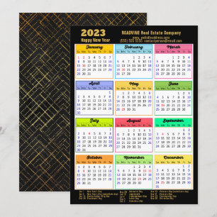 2023 Agenda Modern Black Gold Script Business Feestdagenkaart
