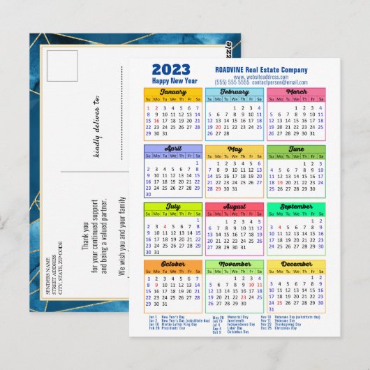 2023 Agenda Modern Geometric Blue Business Briefkaart (Voorkant / Achterkant)
