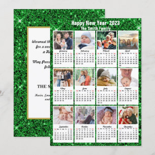 2023 Agenda Moderne reeks 12 Foto groene glitter Feestdagenkaart