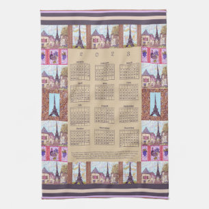 2023 Agenda Paris Eiffel Tower Pointillism Art Theedoek
