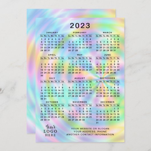 2023 Agenda, vol jaar, kleurrijke faux-holografisc Programma (Voorkant / Achterkant)