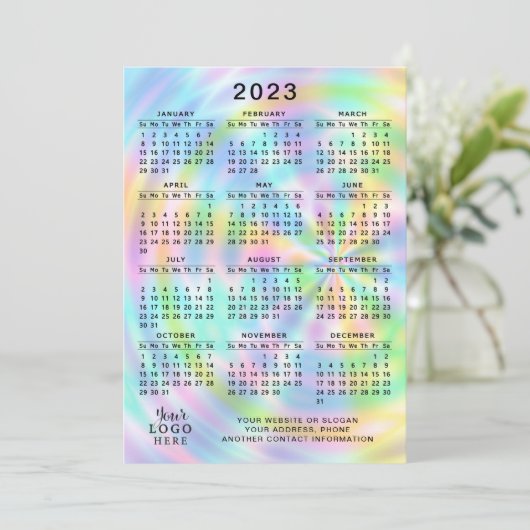 2023 Agenda, vol jaar, kleurrijke faux-holografisc Programma (Staand voorkant)