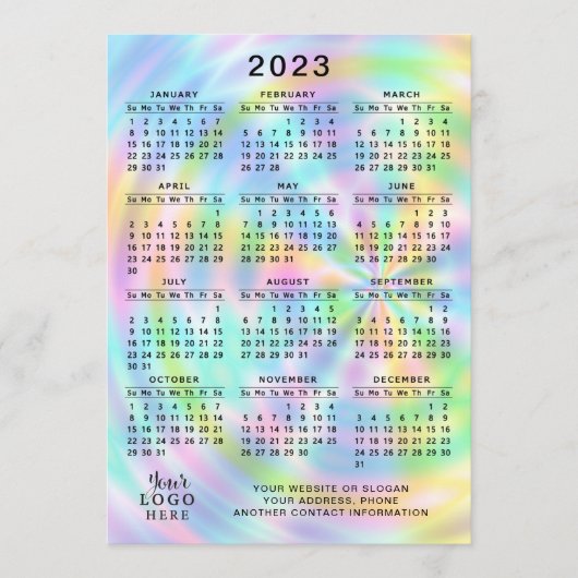 2023 Agenda, vol jaar, kleurrijke faux-holografisc Programma (Voorkant)