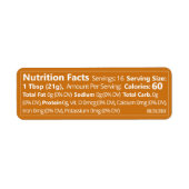 2023 Amber Gold Honey Voedingsfeiten Etiket (Voorkant)