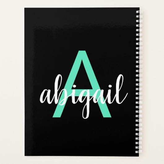 2023 Blauwgroen zwarte eenvoudige moderne monogram Planner (Achterkant)