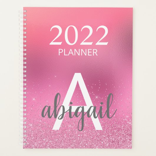 2023 Blush Pink Glitter Stylish Monogram Name Planner (Voorkant)