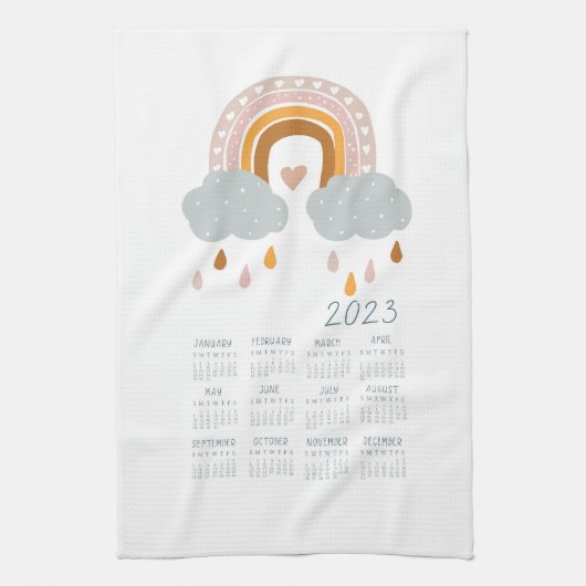 2023 Boho Rainbow Tea Towel Calendar Decor Theedoek (Verticaal)