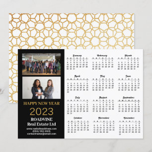 2023 Business 2 Foto Modern Gold Script Calendar Feestdagenkaart