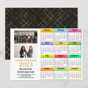 2023 Business 2 Foto Modern Gold Script Calendar Feestdagenkaart