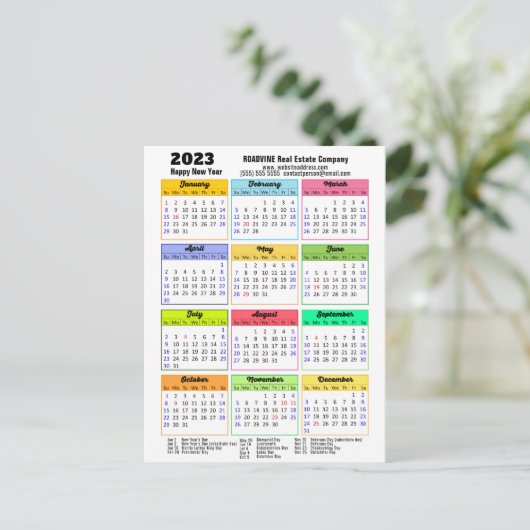 2023 Business Calendar Modern Grey Black Script Briefkaart (Staand voorkant)