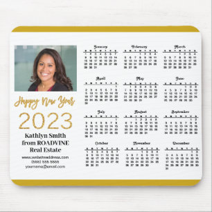 2023 Calendar Business Gold Script Photo Simple Muismat