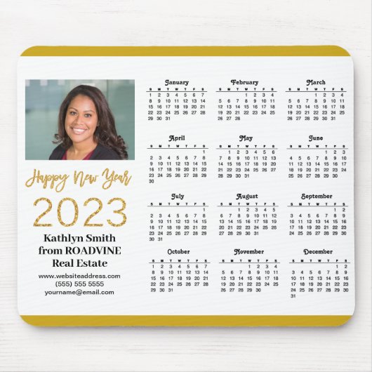 2023 Calendar Business Gold Script Photo Simple Muismat (Voorkant)