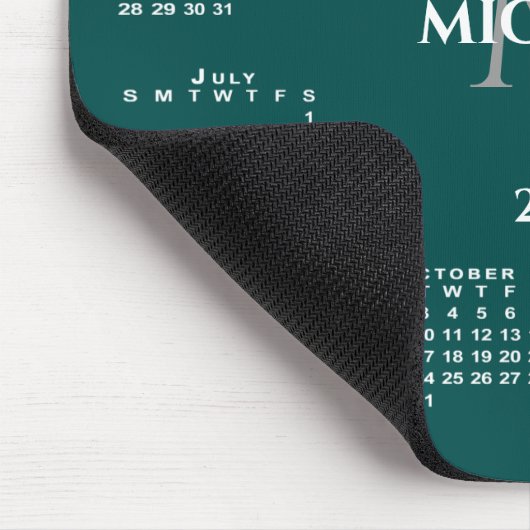 2023 Calendar Chic Monogram Name on Blauwgroen Muismat (Hoek)