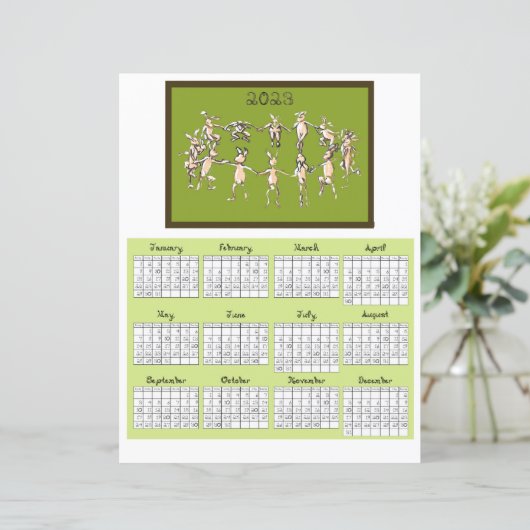 2023 Calendar Fabric Font Rabbits Dancing (Staand voorkant)