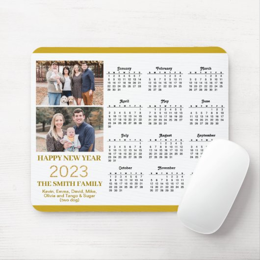 2023 Calendar Gold Script Simple Family Photo Mous Muismat (Met muis)