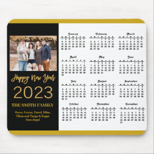 2023 Calendar Gold Script Simple Family Photo Muismat