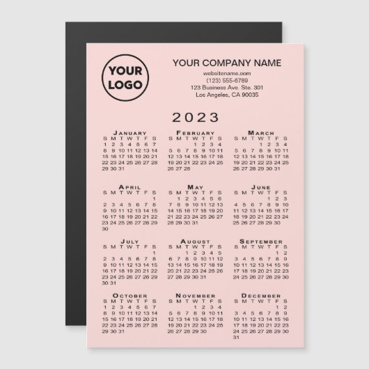 2023 Calendrier Business Logo Texte Pink Magnet (Devant / Derrière)
