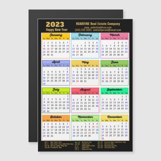 2023 Calendrier Gold Script Carte magnétique moder (Devant / Derrière)