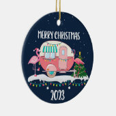 2023 Camper Flamingo Kerstornament Keramisch Ornament (Rechts)