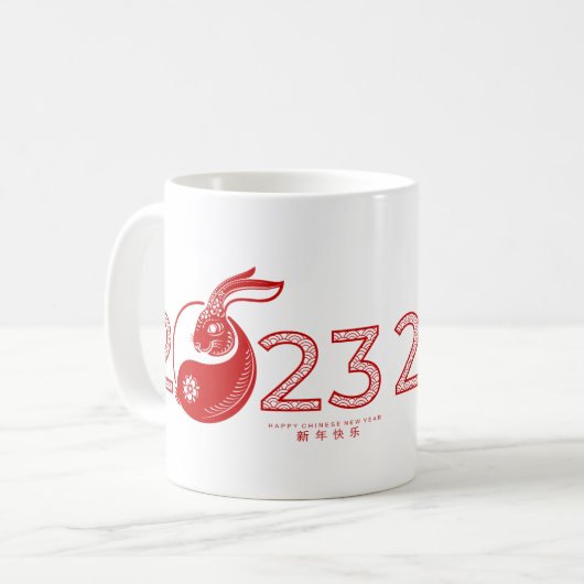 2023 Chinees jaar van het konijn, sierbloem Koffiemok (Voorkant links)