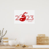2023 Chinees jaar van het konijn, sierbloem Poster (Keuken)