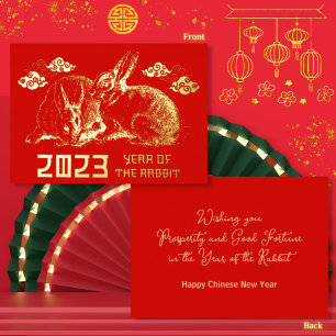 2023 Chinees Nieuwjaar Konijn Goud Folie Feestdagenkaart