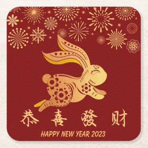 2023 Chinees nieuwjaarsprek voor zodiac konijn Vierkante Kartonnen Onderzetter