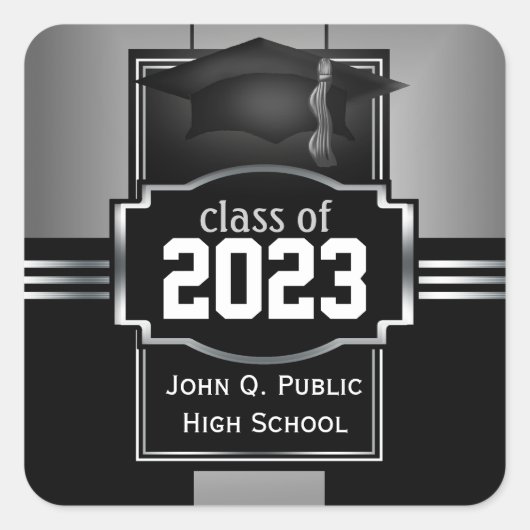 2023 Classy Modern Silver Afstuderen Jaar | School Vierkante Sticker (Voorkant)